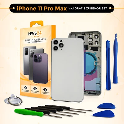 HWS24 Backcover für iPhone 11 Pro Max Weiß Gehäuse Rückseite Rahmen Glas Frame Housing