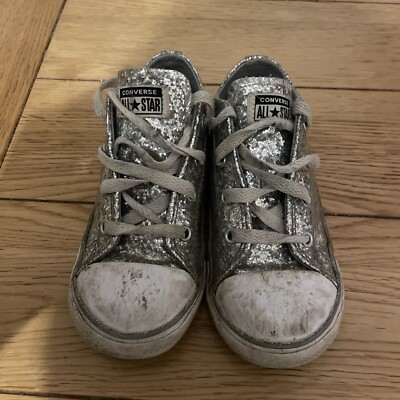 Girls Converse All Star Trainers Silver Sparkle Girls 10 UK
