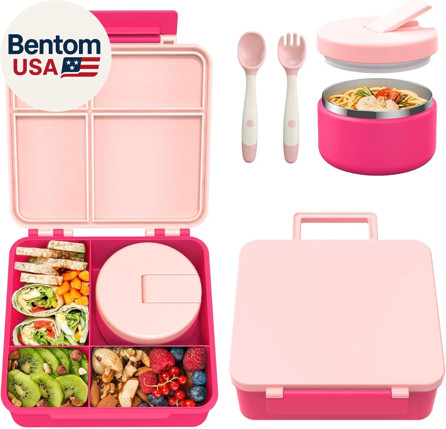 Bento Lunch Box with 8Oz Soup Thermo, Kids Leakproof Lunch Food Containers with