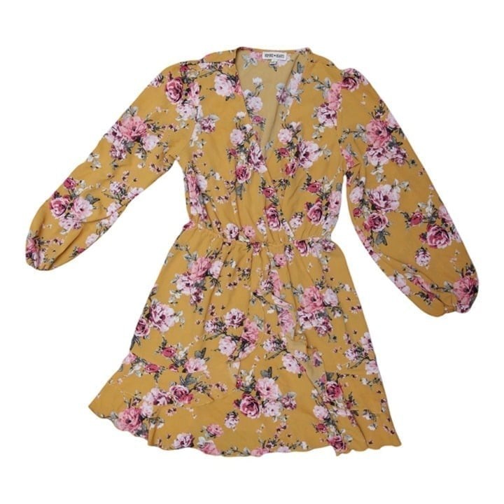 Inspired Hearts Yellow Floral Long Sleeved Dress Size L Free Shipping