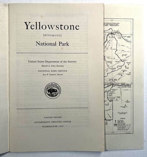YELLOWSTONE NATIONAL PARK 1937 DEPARTMENT OF INTERIOR BOOK & FOLD-OUT MAP - Afbeelding 2 van 7