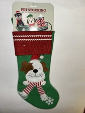 Dog Pet Christmas Stocking 16  Green Red Holiday Treat Stocking Puppy Design New