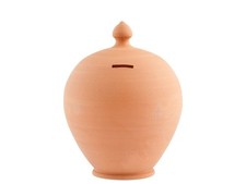 Salvadanaio in ceramica con forma rotonda grezza di cm 25 in terracotta