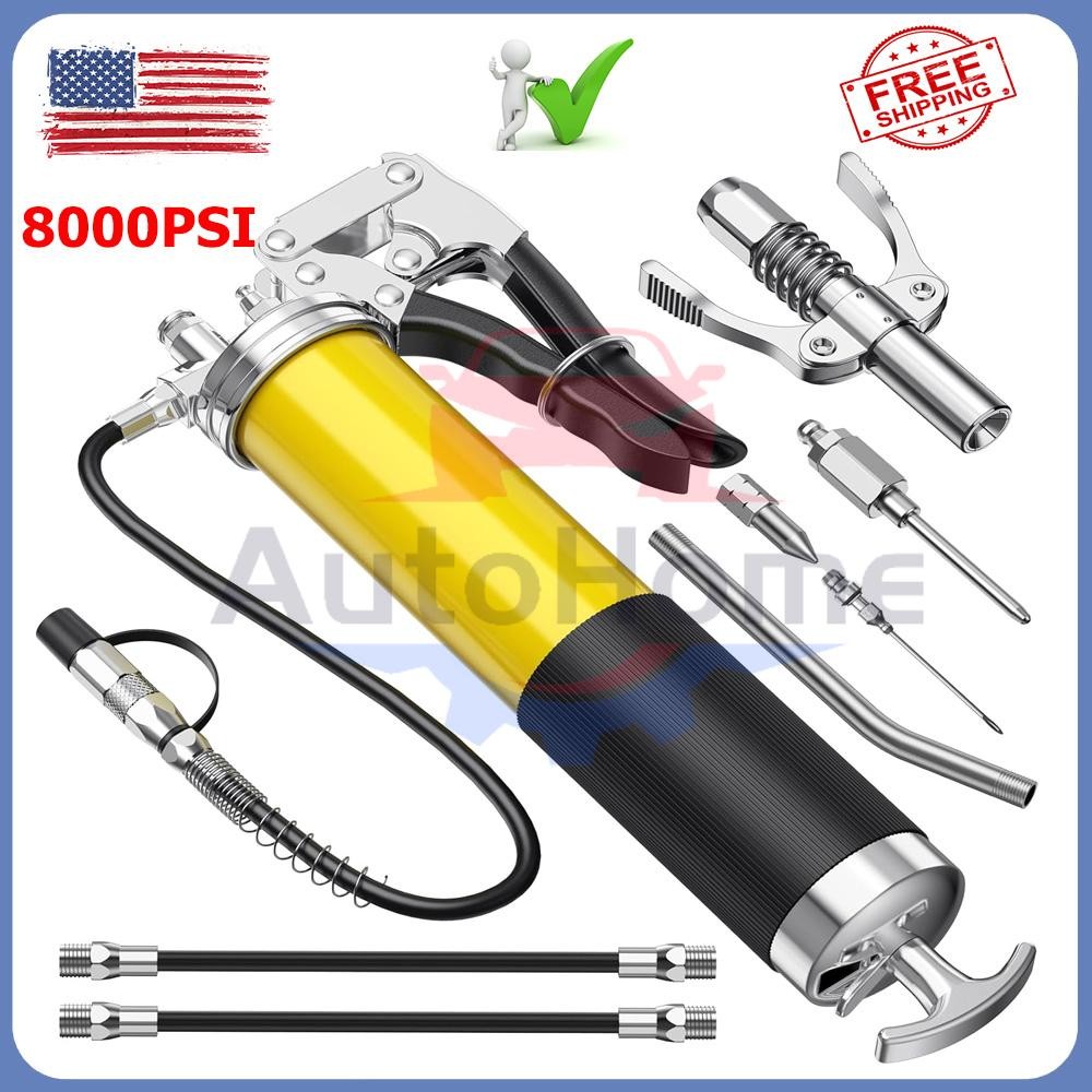 2025 Grease Gun Pistol Grip 8000PSI Professional Heavy Duty 18" Flex Hose 14oz