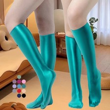 MJINM Women Satin Elastic Calf Socks Fitness Yoga Clubwear Manga Leg Stockings