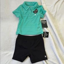 Hurley Polo and Black Shorts Set Teal 18 mo 