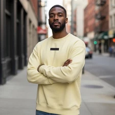 FEAR OF GOD Essentials Yellow Crew Neck Sweatshirt Mens XL FOG Pullover Pockets