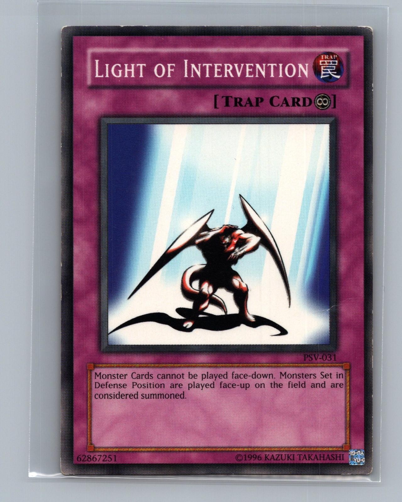 Light of Intervention PSV-031 YuGiOh Pharaoh's Servant trading card — raw and PSA graded price guide