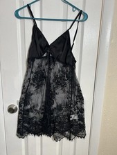 Black Lace Babydoll Sz L Chemise Lingerie Sheer Mesh Slip Dress Fairy Dainty