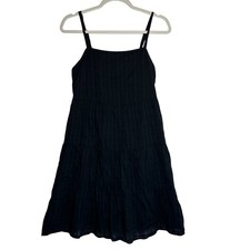Old Navy Black Tiered Mini Dress Textured Stripe Adjustable Straps Womens Size M