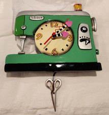 Allen Designs P1312 Green Stitch Sewing Machine Pendulum Wall Clock 8.5"