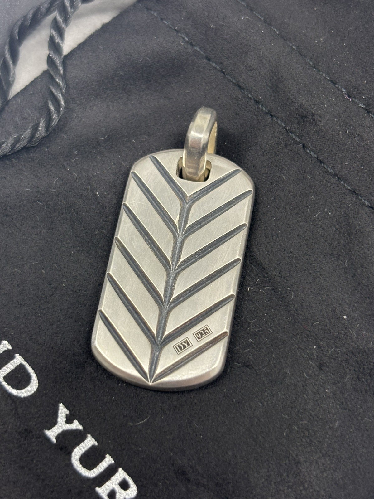 David Yurman 35mm Sterling Silver Rainbow Streamline Dog Tag Pendant