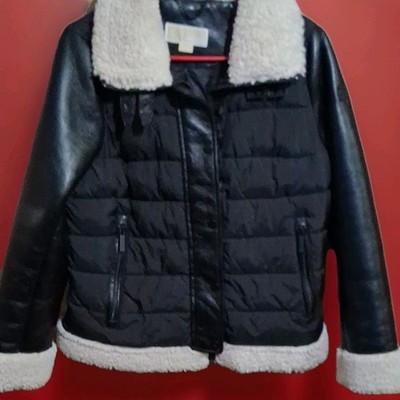 MICHAEL Michael Kors Black Quilted Faux Shearling Biker Jacket Women's Size M