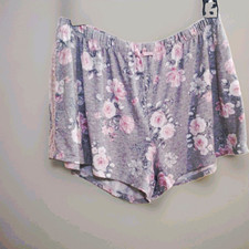 Laura Ashley Women's Floral Sleep Shorts Gray/Pink Lace Bow Drawstring Knit M