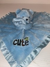 Gerber Blue Bear Lovey Security Blanket Satin Embroidered Word Cute