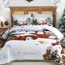 Christmas Quilt Set Queen 96"x90" , Christmas Tree Cars Snowman Pattern Quil...