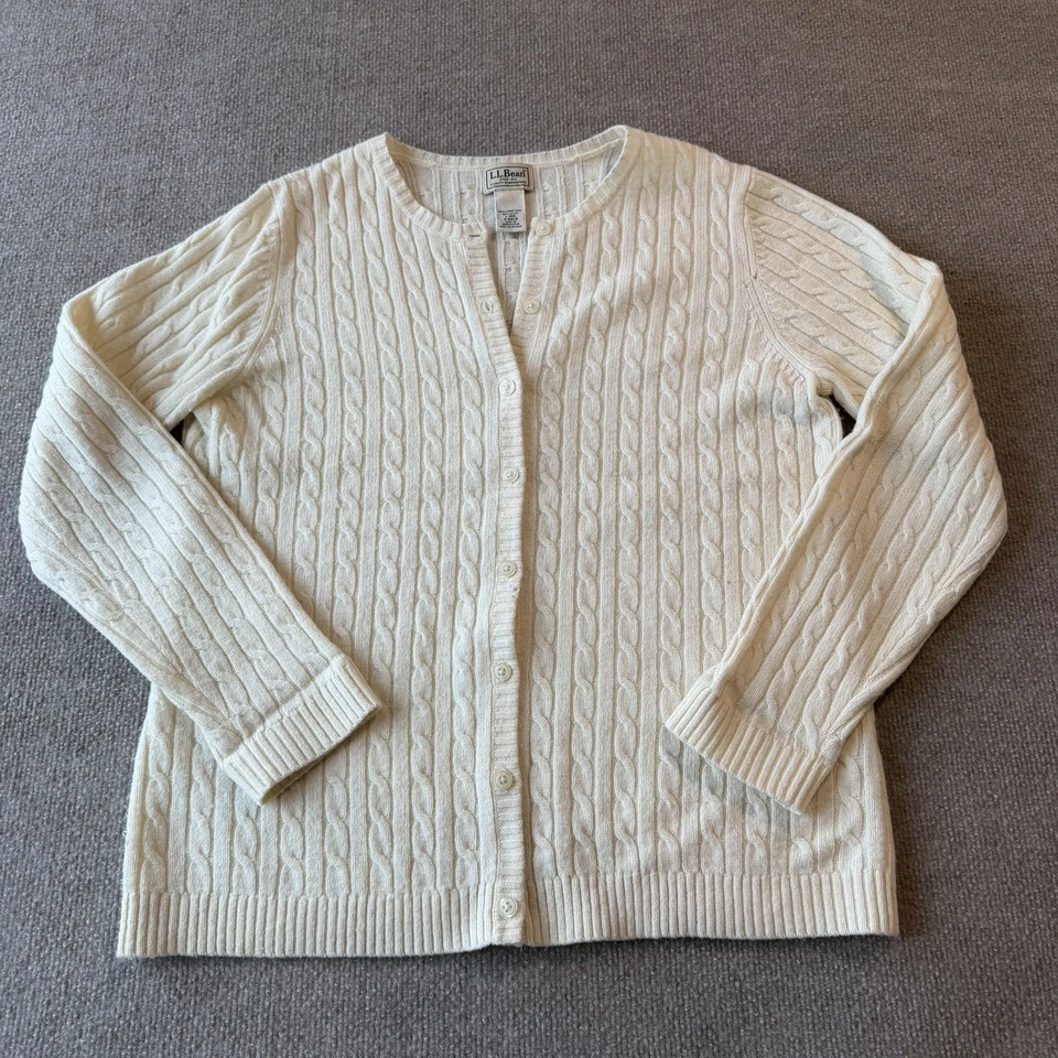 L.L. Cardigã feminino Bean grande macio marfim malha cabo suéter lã de cordeiro - Imagem 2 de 4