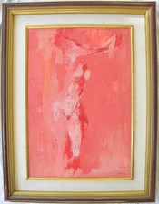 Giuseppe AJMONE (Carpignano 1923–RomagnanoSesia 2005) Nudino su fondo rosso 1960