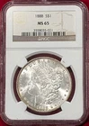 1888 MORGAN SILVER DOLLAR GRADED AN MS65 BY NGC WITH LIGHTED BOX