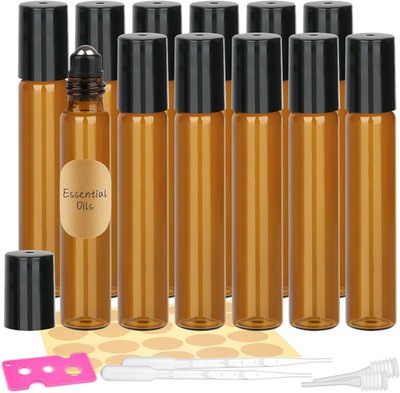 12 Stück Roll on Glasflaschen Für Ätherisches Öl, 10Ml Roll on Flasche Leer Mit 