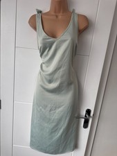 Atmosphere Sage Green Satin Slip Midi Dress UK 10 S Tie Strap Summer B22