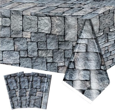3 Packs Cobblestone Tablecloth Stone Printed Table Cover Medieval Table Decor...