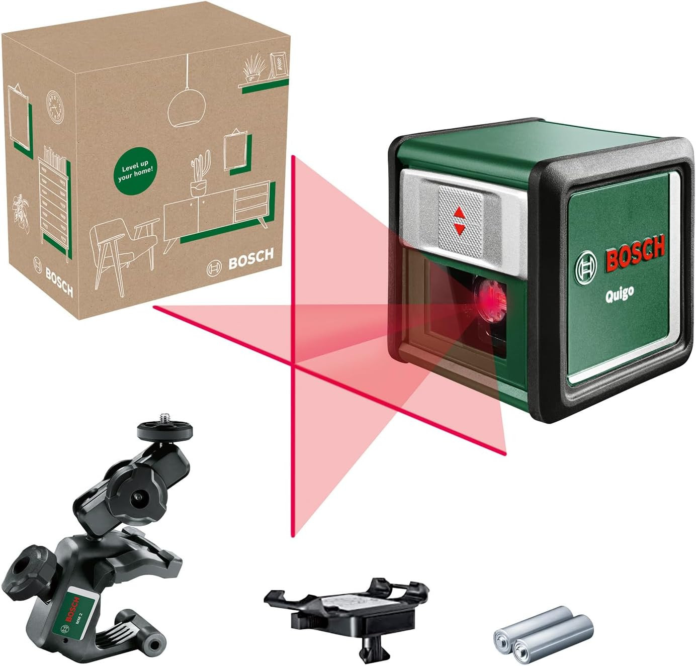 Bosch Quigo Livella Laser a Croce Autolivellante con Morsetto MM2