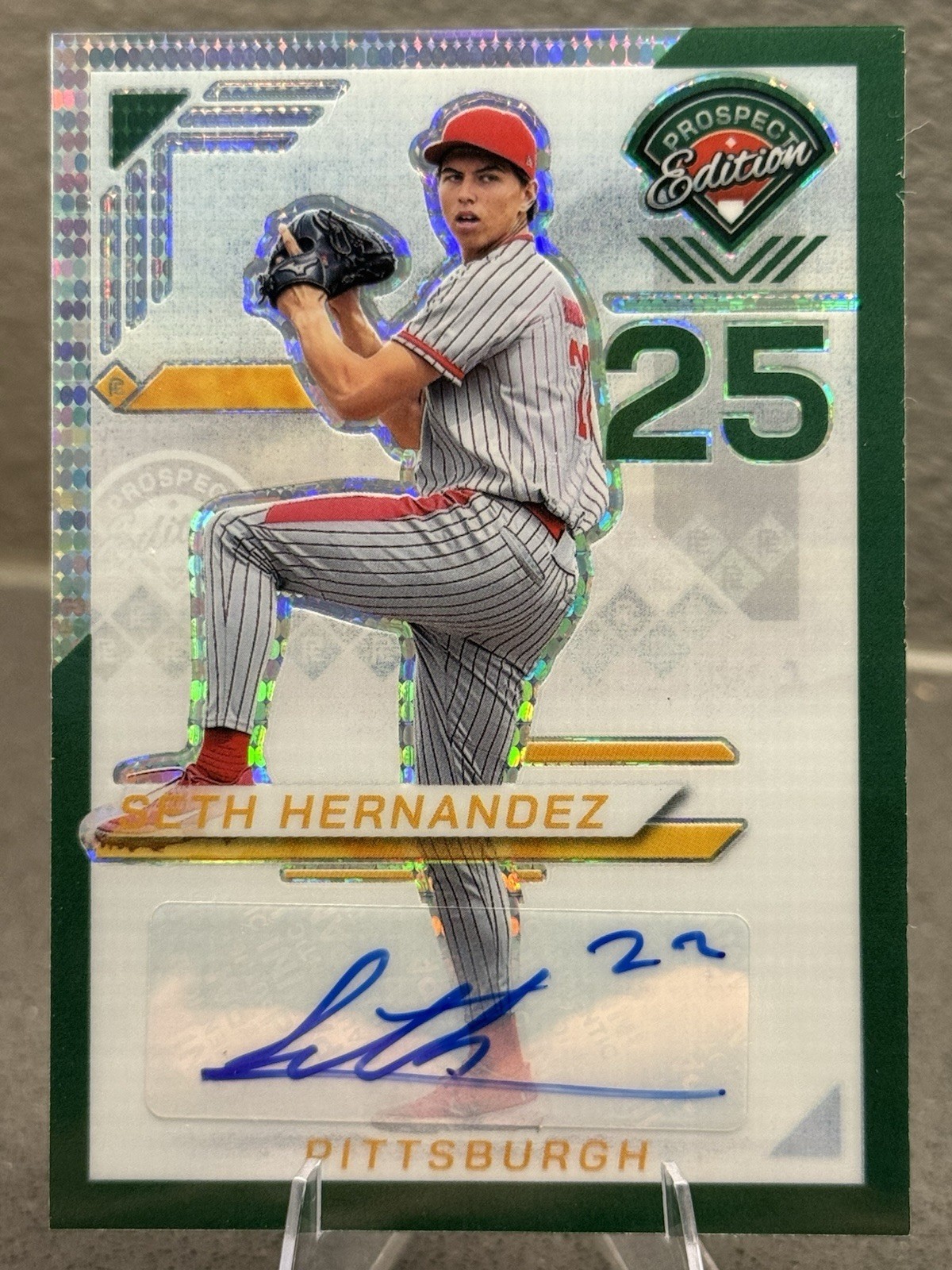 2025 Panini Prospect Edition /25 Seth Hernandez Green Pulsar Auto Pirates RC #39