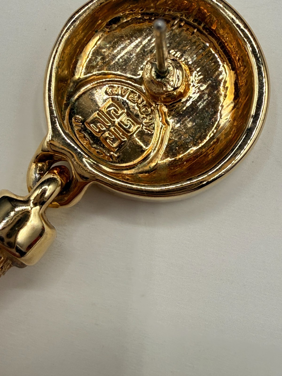 Vintage GIVENCHY Gold Tone 4G Logo Pierced Earrings Made in France thumbnail 4