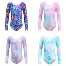 New Girls Long Sleeve Ballet Gymnastics Leotards Printed Slim Dancewear Bodysuit