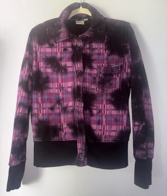 Vintage Roxy Purple & Black Tie Dye Jacket Snap Front Close Pockets L