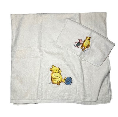 Vintage 90s Embroidered Winnie the Pooh and Piglet Towel and Hand Towel Set SPOT