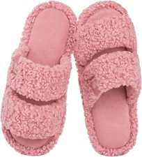 EverFoams Womens Fuzzy Open-toe Slippers Soft Comfy Memory Foam House Shoes