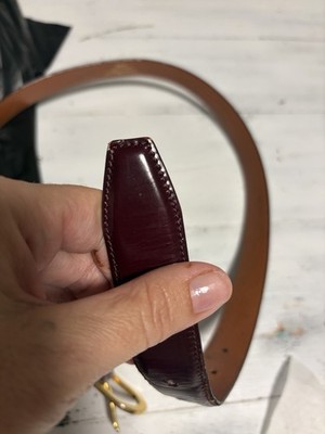 Salvatore Ferragamo women’s belt wine oxblood gold logo front buckle large Salvatore Ferragamo Oxblood Wine Belt Gold Accent Logo  main image 2