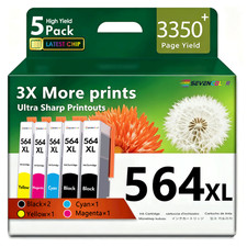564XL High Yield Ink Cartridges 5-Pack, 2Black/1Cyan/1Magenta/1Yellow