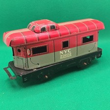 Vintage Marx Toys NYC 20102 Red Gray Caboose Tin Litho Train Car O Scale USA