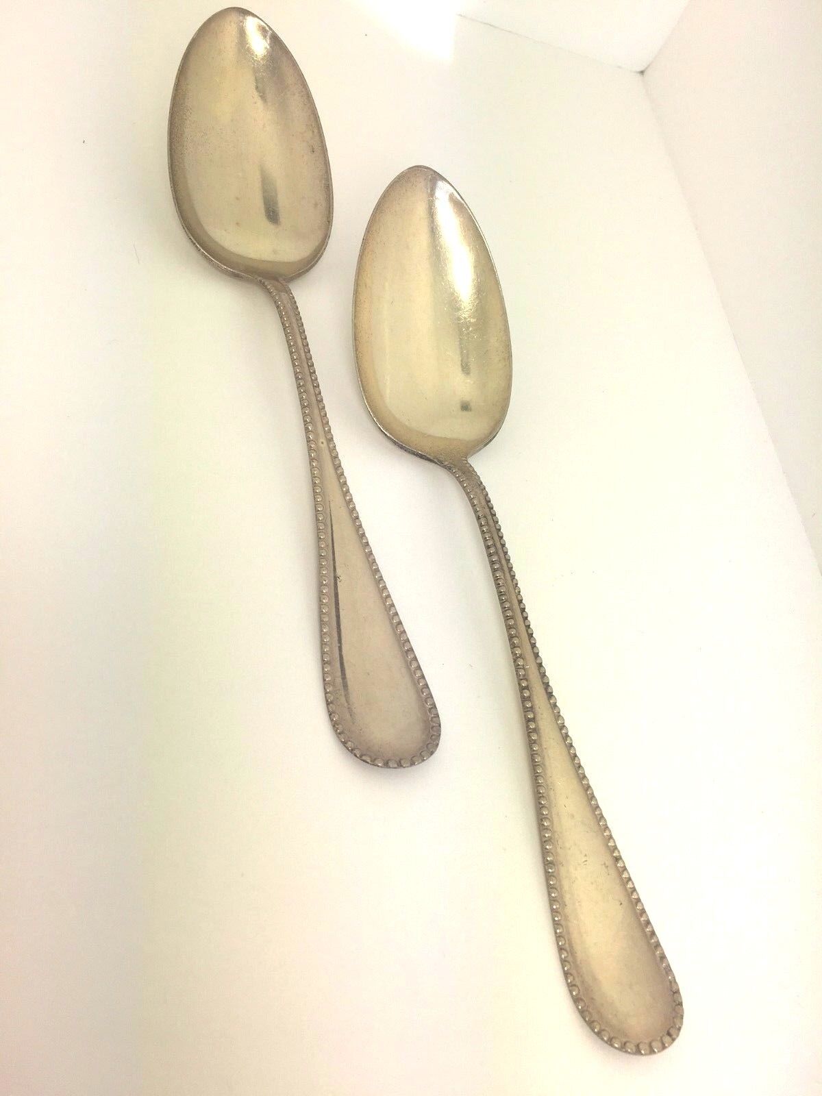 Wm Rogers and Son AA Set of 2 Silverplate Beaded Edge Serving Spoons Utensils