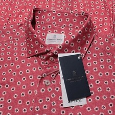 Emanuel Berg NWT Byron Casual Button Down Shirt Size 44 17.5 XL in Red Floral