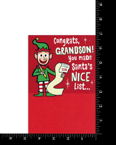 Funny CHRISTMAS Card FOR GRANDSON, Santa's NICE List Elf by Hallmark + Envelope - Picture 3 of 5