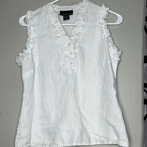 Cynthia Rowley linen ruffle sleeveless blouse - Picture 1 of 8