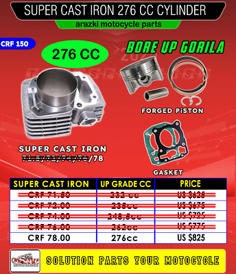 BRT Racing Honda CRF150 CRF 150 Super Cast Iron Cylinder Bore Up 276 CC