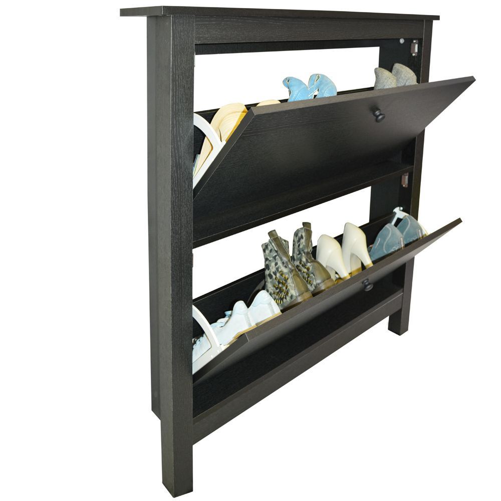 8 Pair 2 Drawer Shoe Storage Organiser Cabinet - Black 3657OC for 