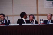Al Michaels OJ Simpson Roone Arledge Tom Landry speaking at th- 1985 Old Photo