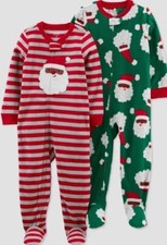 Toddler Carter's Brown Santa Face Fleece Sleepers Two Pack Size 2T New