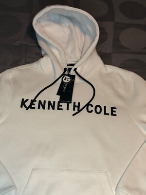 Kenneth Cole Men’s White Mobility Fleece Hoodie Sweatshirt NWT Size L $79 