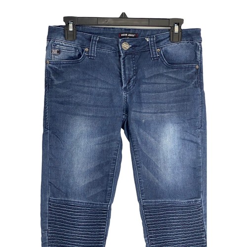 Dear John Womens Jeans Size 27 Medium Wash Ribbed Knees Stretch Low Rise Skinny - Picture 5 of 7