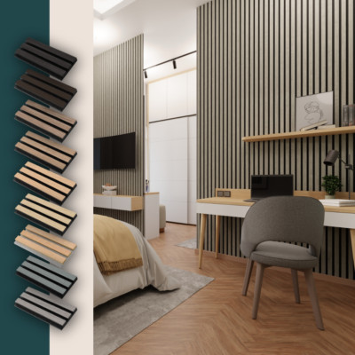 Deko Wandpaneel 3D Lamellenrost Akustik Schallabsorbierend 240cmx60cm in Grau Eiche