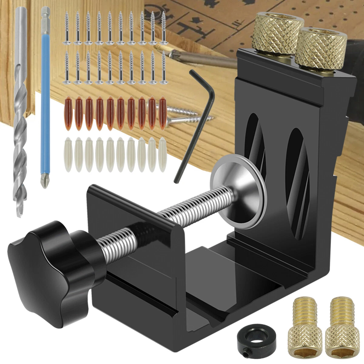 47Pcs Pocket Hole Jig Kit Metal Pocket Screw Jig Drill Guide 15