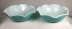 Hazel Atlas Blue Turquoise Ripple Crinoline Berry Bowls 2 1950’s Turquoise VTG
