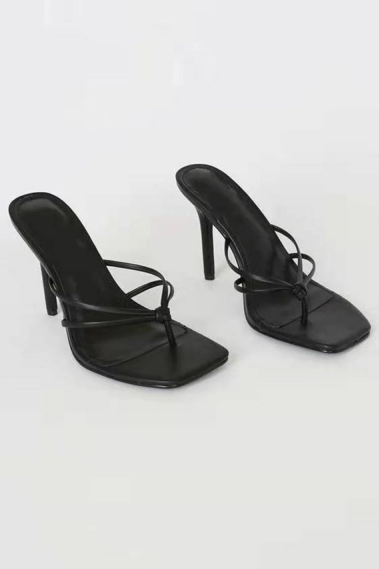 Women Square Toe Flip Flop High Heels Sandals Mules Slippers